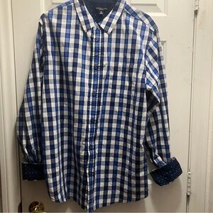 London Fog Men’s Blue/white Checkered Flip Cuff XL Button Up